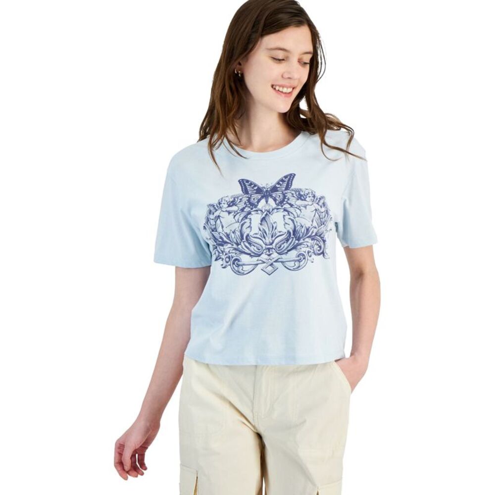 Rebellious One Womens Angle and Butterfly Graphic T-Shirt, , Juniors, M, DM